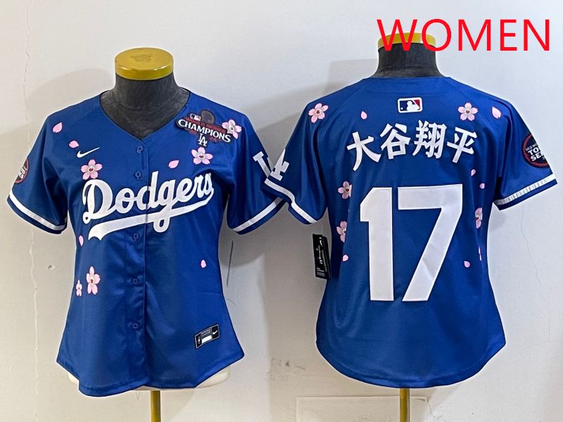 Women Los Angeles Dodgers #17 Ohtani Blue Sakura Edition 2025 Nike MLB Jersey style 12->women mlb jersey->Women Jersey